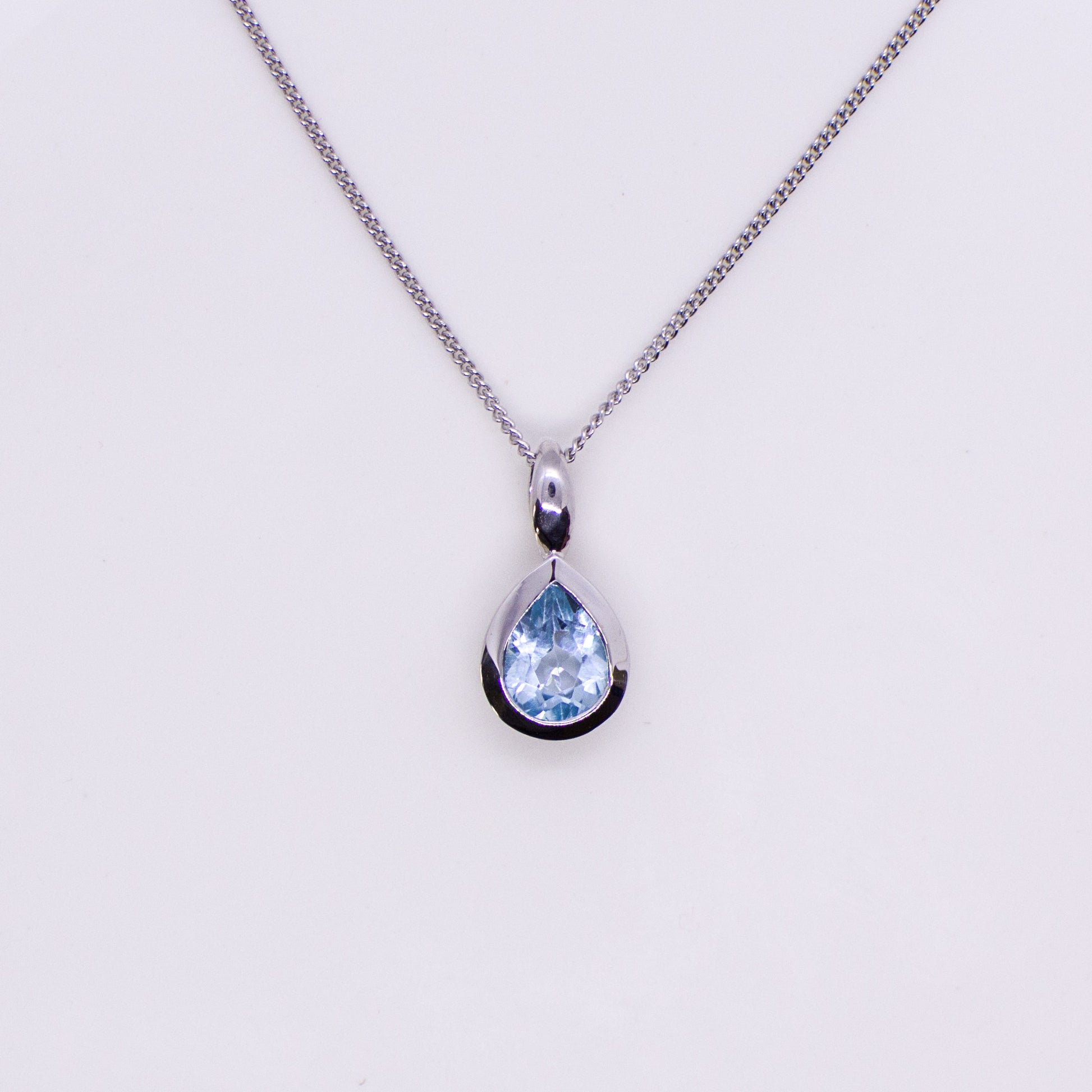 Silver Sky Blue Topaz Pear Necklace - John Ross Jewellers