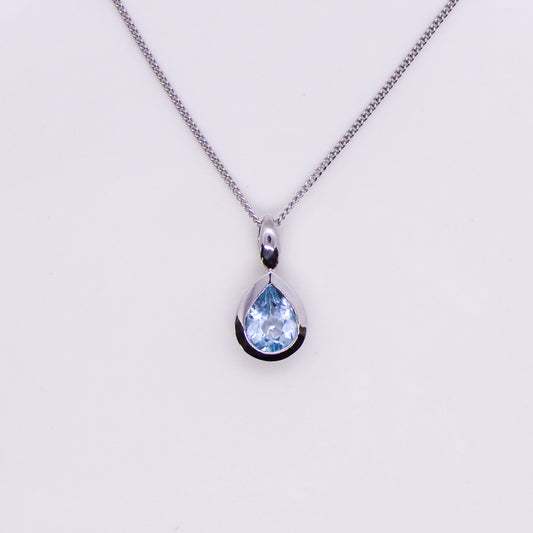 Silver Sky Blue Topaz Pear Necklace - John Ross Jewellers