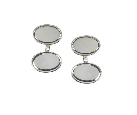 Silver Oval Chained Cuff Links - John Ross Jewellers