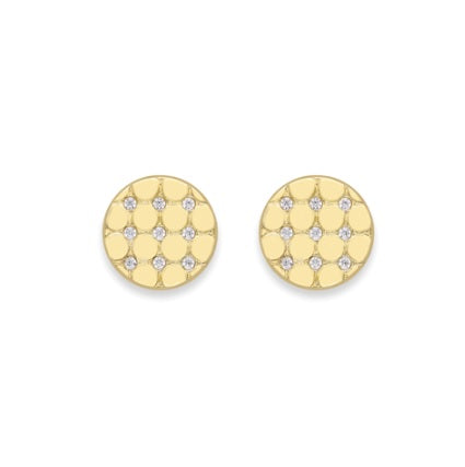 9ct Gold CZ Matelassé Round Stud Earrings | 7mm - John Ross Jewellers