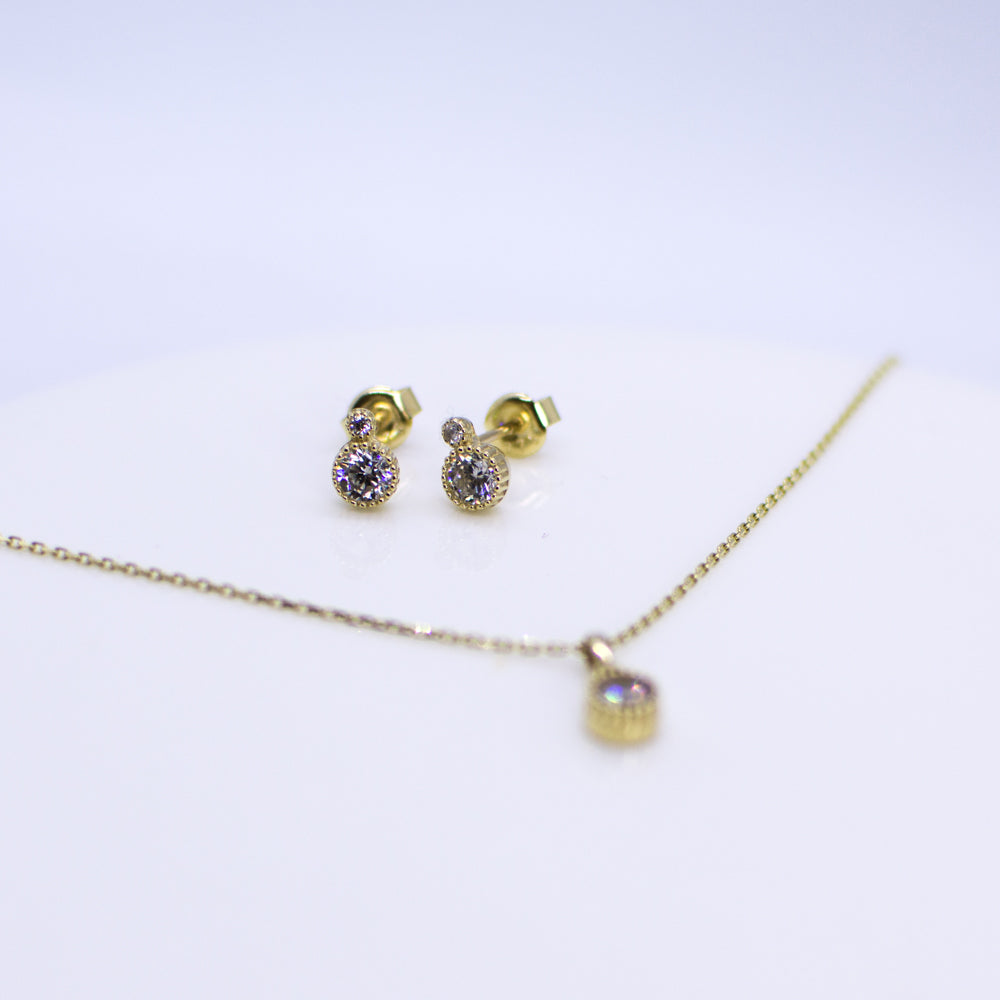 9ct Gold CZ Necklace & Earrings Set | Millgrain - John Ross Jewellers