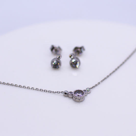 9ct White Gold CZ Necklace & Earrings Set | Millgrain - John Ross Jewellers