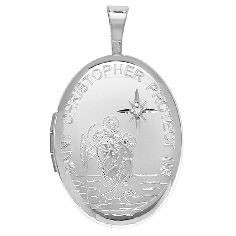 Silver Diamond Set St Christopher Locket Necklace - John Ross Jewellers