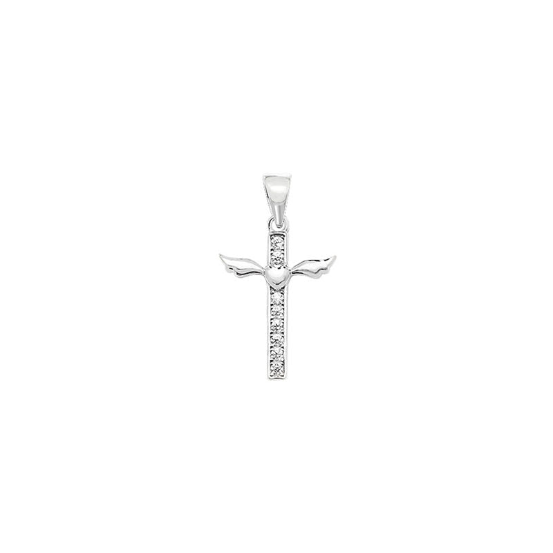 Silver Winged CZ Cross Necklace - John Ross Jewellers