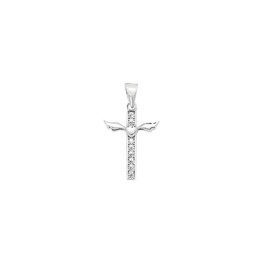 Silver Winged CZ Cross Necklace - John Ross Jewellers