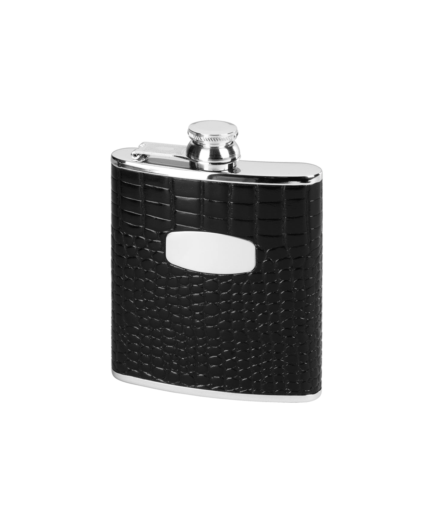 6oz Black Croc Leather Hip Flask - John Ross Jewellers