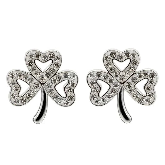 Silver Swarovski Shamrock Stud Earrings - John Ross Jewellers