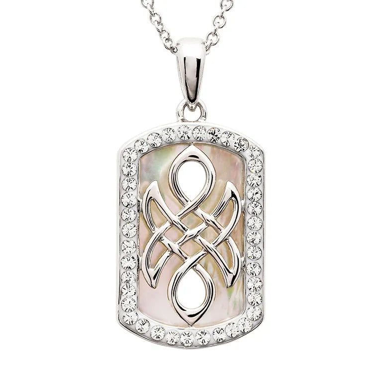 Silver CZ & Mother of Pearl Celtic Knot Medallion Necklace - John Ross Jewellers