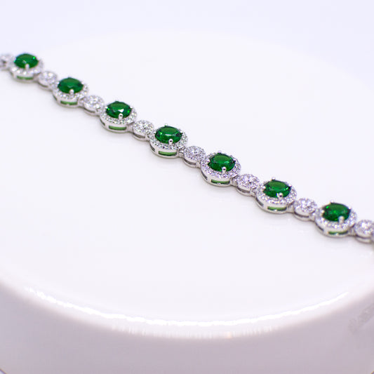 Silver Created Emerald & CZ Halos Bracelet - John Ross Jewellers