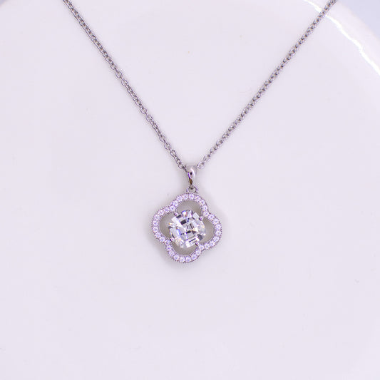 Silver CZ Quatrefoil Pendant Necklace - John Ross Jewellers