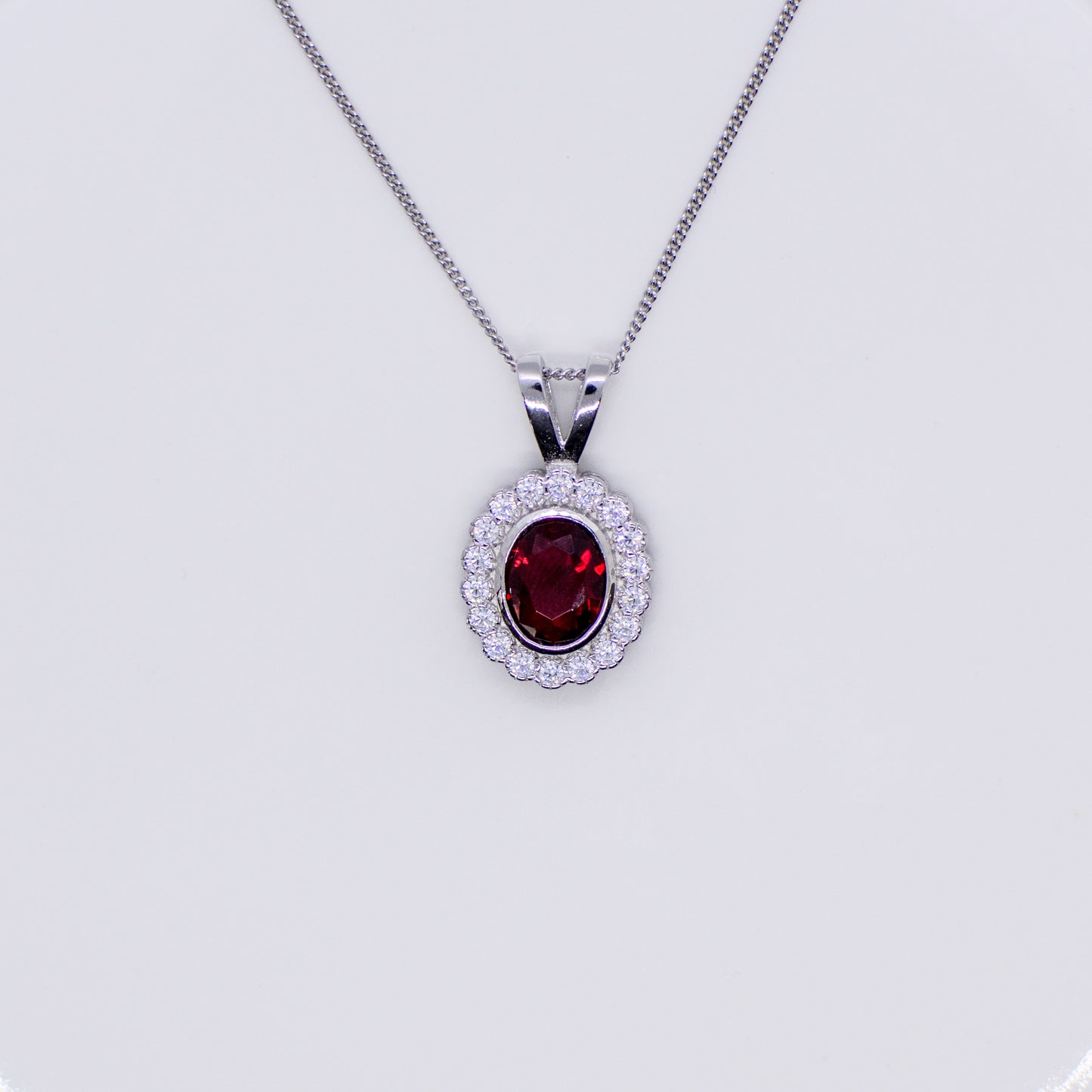 Silver Created Ruby CZ Vintage Oval Necklace - John Ross Jewellers