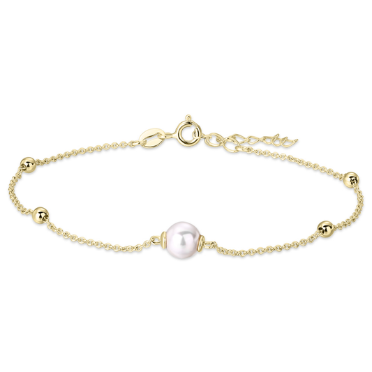 14ct Gold Pearl & Bead Station Bracelet - John Ross Jewellers