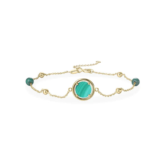 14ct Gold Malachite & Bead Station Bracelet - John Ross Jewellers