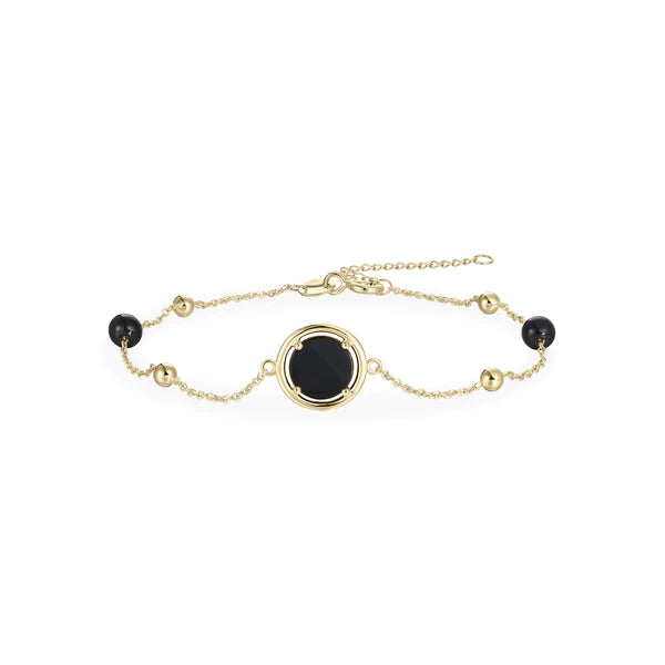 14ct Gold Onyx & Bead Station Bracelet - John Ross Jewellers