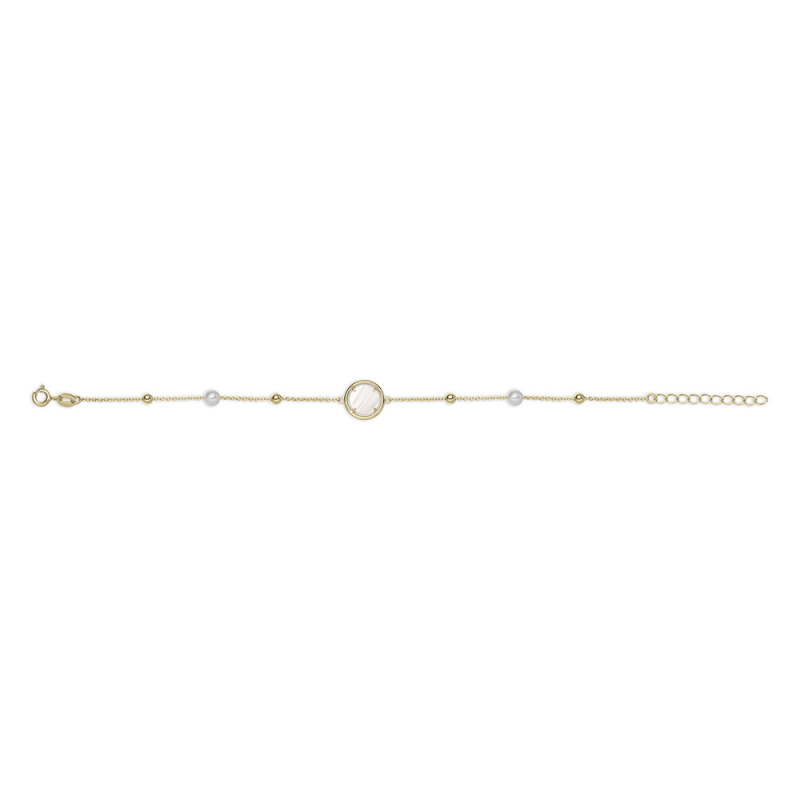 14ct Gold Mother of Pearl , Pearl & Bead Station Bracelet - John Ross Jewellers