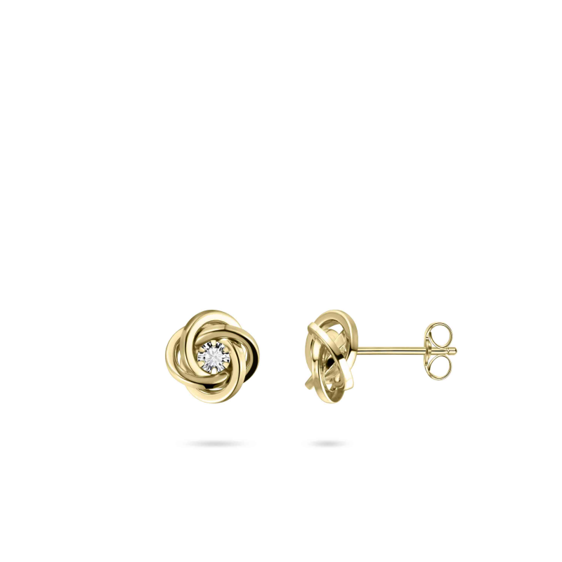 14ct Gold CZ Knot Stud Earrings - John Ross Jewellers