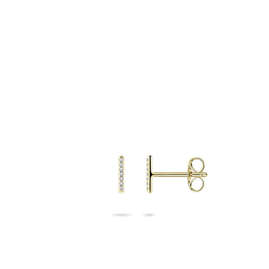 14ct Gold CZ Bar Stud Earrings - John Ross Jewellers