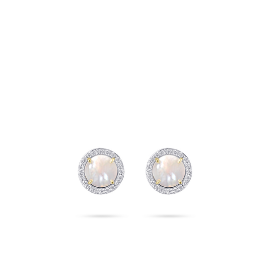 14ct Gold Mother of Pearl & CZ Stud Earrings - John Ross Jewellers