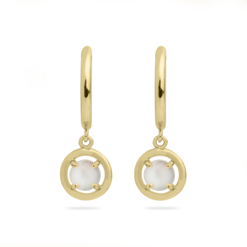 14ct Gold Mother of Pearl Drop Huggie Hoop Earrings - John Ross Jewellers