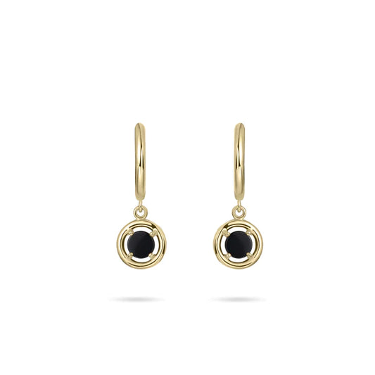 14ct Gold Onyx Drop Huggie Hoop Earrings - John Ross Jewellers
