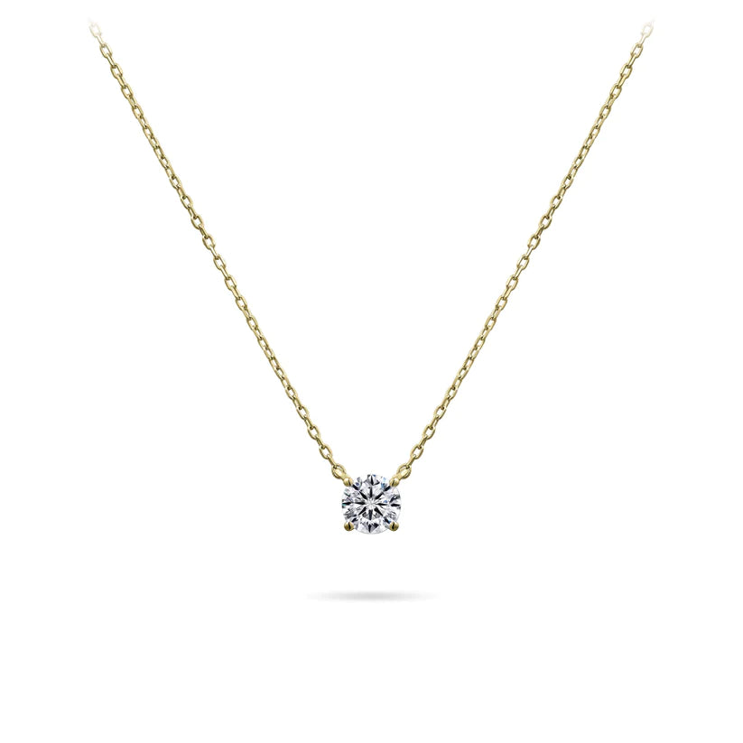 14ct Gold CZ Solitaire Necklace | 4mm - John Ross Jewellers
