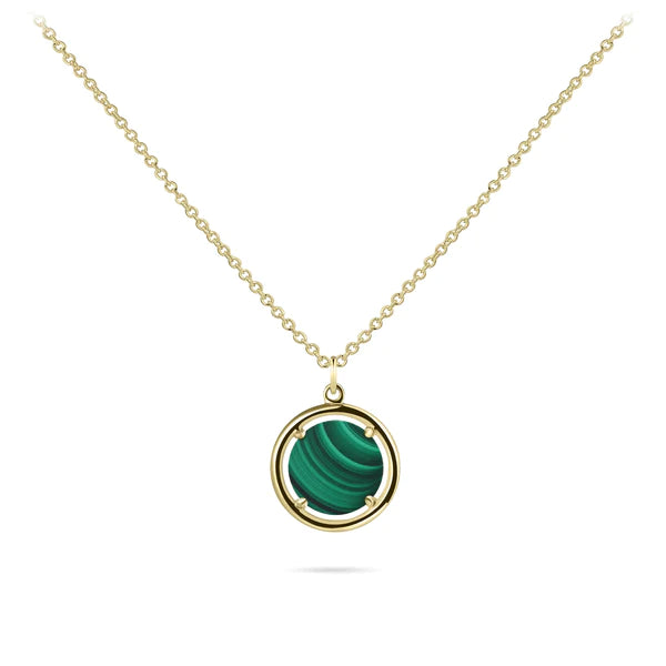 14ct Gold Malachite Disc Pendant Necklace | 10mm - John Ross Jewellers