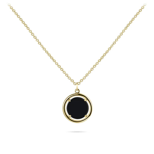 14ct Gold Onyx Disc Pendant Necklace | 10mm - John Ross Jewellers