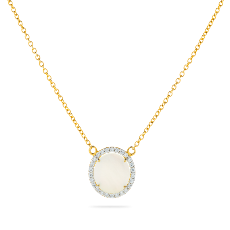 14ct Gold Mother of Pearl & CZ Necklace - John Ross Jewellers