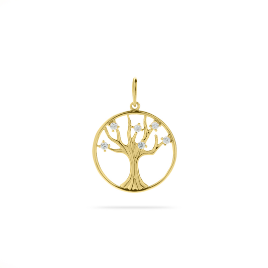 14ct Gold CZ Tree of Life Pendant Necklace - John Ross Jewellers