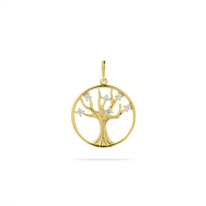 14ct Gold CZ Tree of Life Pendant Necklace - John Ross Jewellers