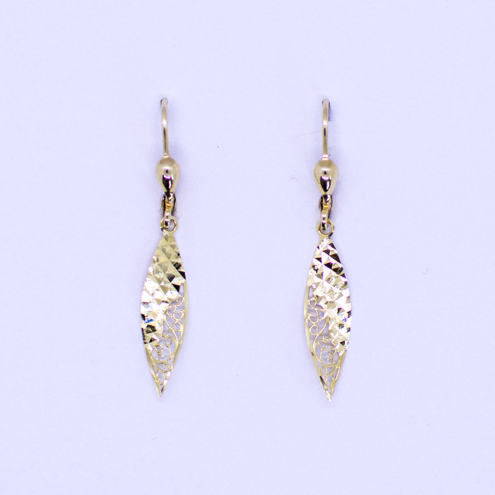 9ct Gold Diamond Cut & Filigree Drop Earrings | German Wires - John Ross Jewellers