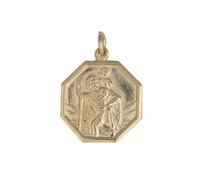 9ct Gold St Christopher Medal Octagonal Pendant & Chain | Medium - John Ross Jewellers