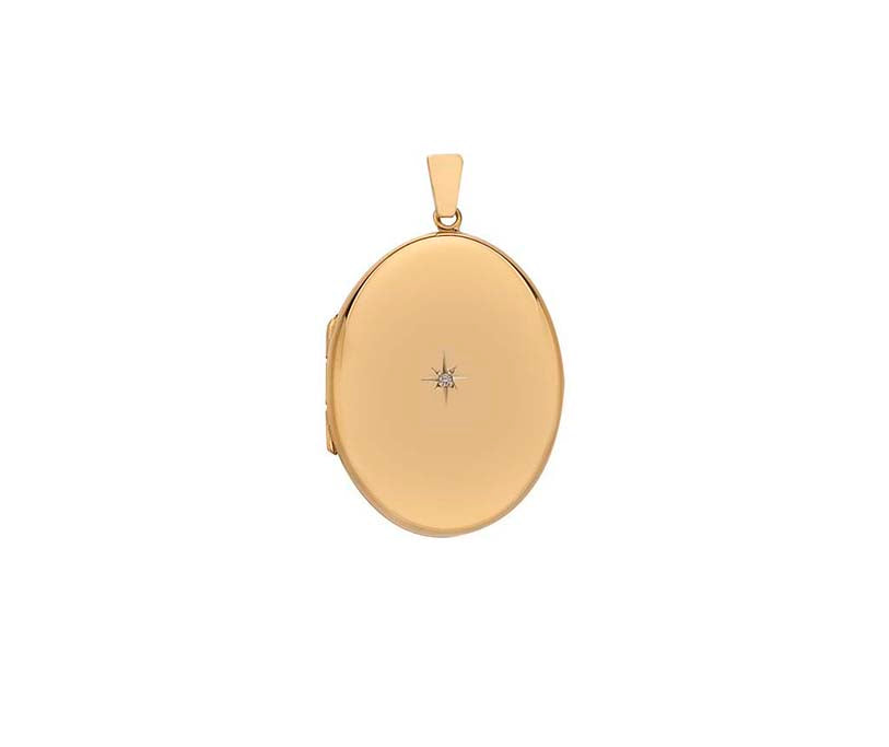 9ct Gold Oval Diamond Set Handmade Locket Necklace | Large - John Ross Jewellers