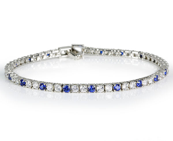 Silver Created Sapphire & CZ Tennis Bracelet | 18.5cm - John Ross Jewellers