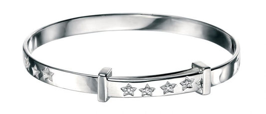 Silver Twinkle Little Star Bangle - D for Diamond - John Ross Jewellers