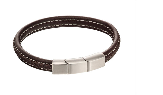 FRED BENNETT Espresso Brown Plaited Leather Wristband - John Ross Jewellers