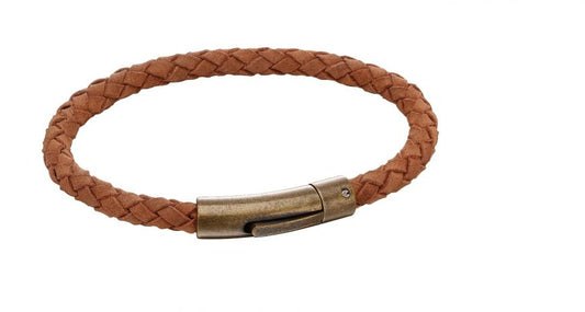 FRED BENNETT Tobacco Braided Suede Leather Wristband - John Ross Jewellers