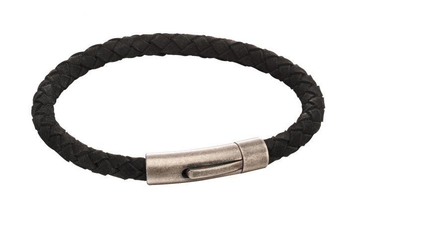 FRED BENNETT Black Braided Suede Leather Wristband - John Ross Jewellers