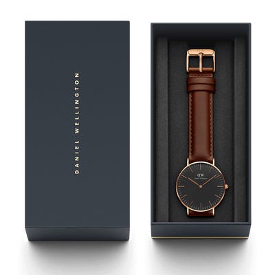 Daniel Wellington Classic St Mawes Black Rose Gold 36mm John Ross Jewellers