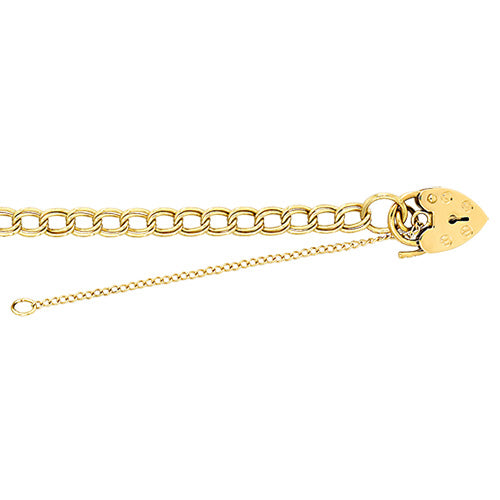 9ct Gold Double Curb Link Charm Bracelet with Lock - John Ross Jewellers