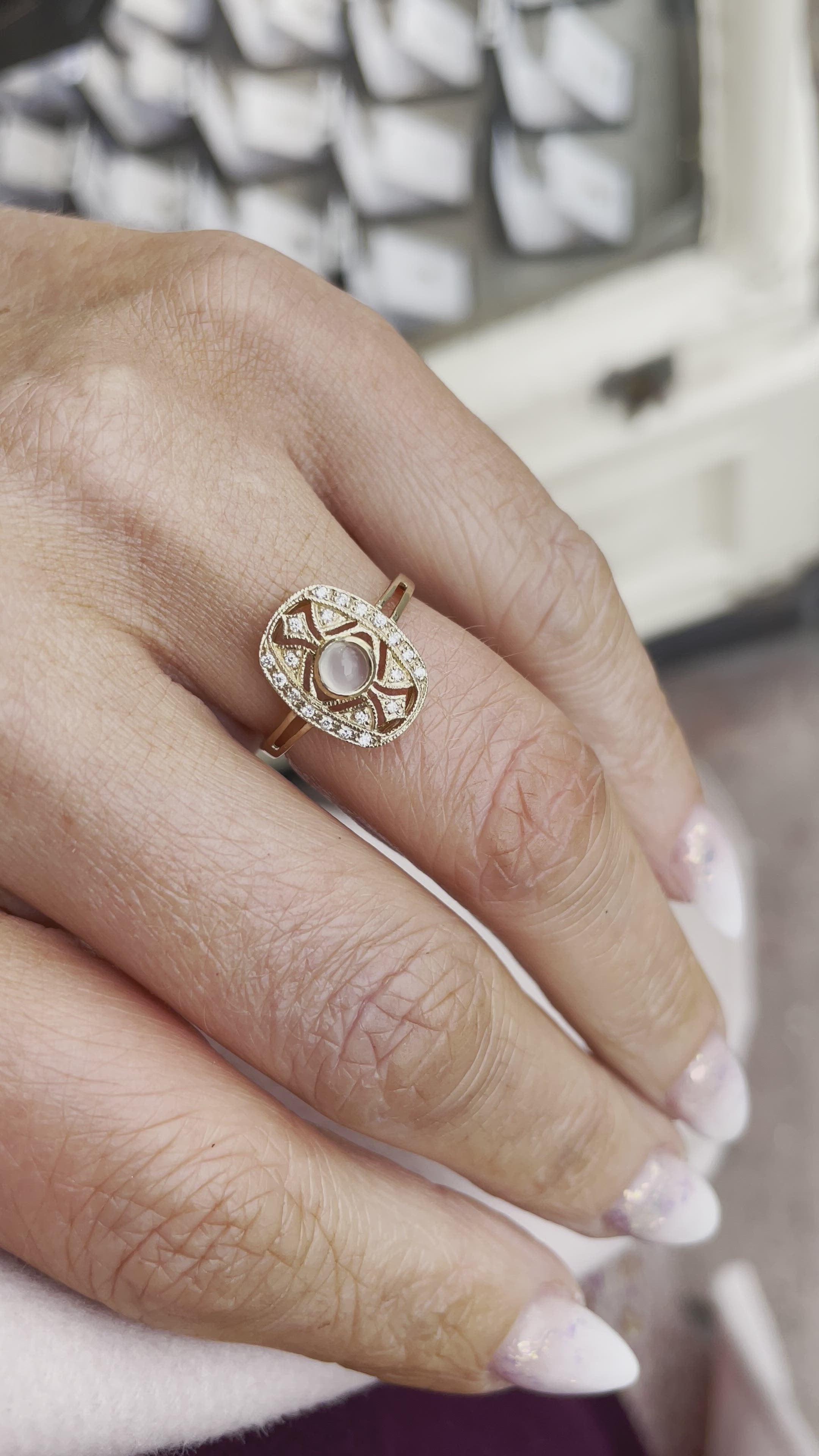 9ct Yellow Gold Moonstone & Diamond Ring – John Ross Jewellers