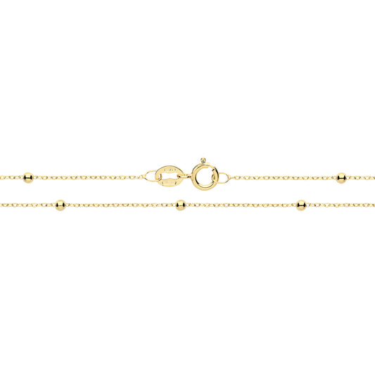 So pretty and ultra delicate, this beautiful 9ct yellow gold anklet is adorned with 9ct gold beads along its length.  10" long.
