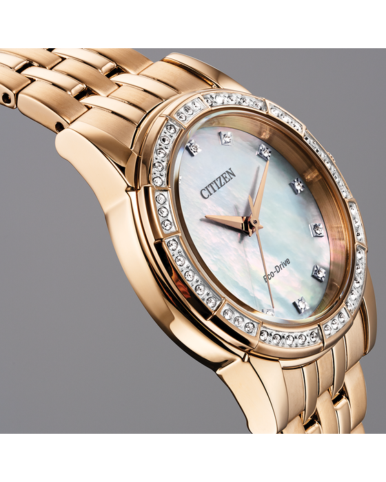 Citizen Silhouette Crystal Rose Gold Ecodrive Ladies Watch - John Ross Jewellers