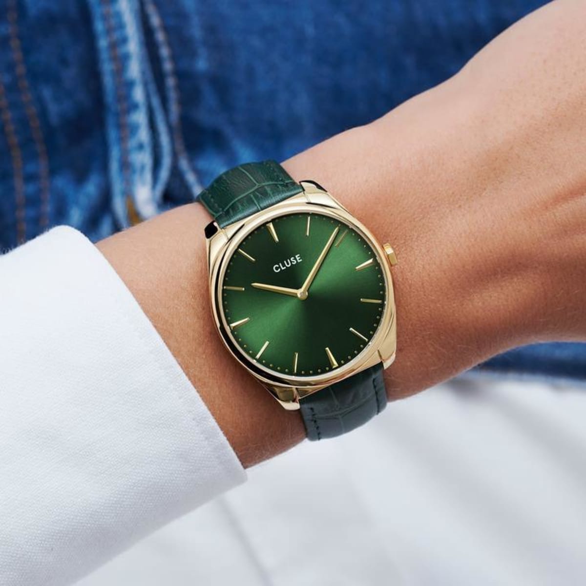 CLUSE Féroce Leather Gold/Forest Green - John Ross Jewellers