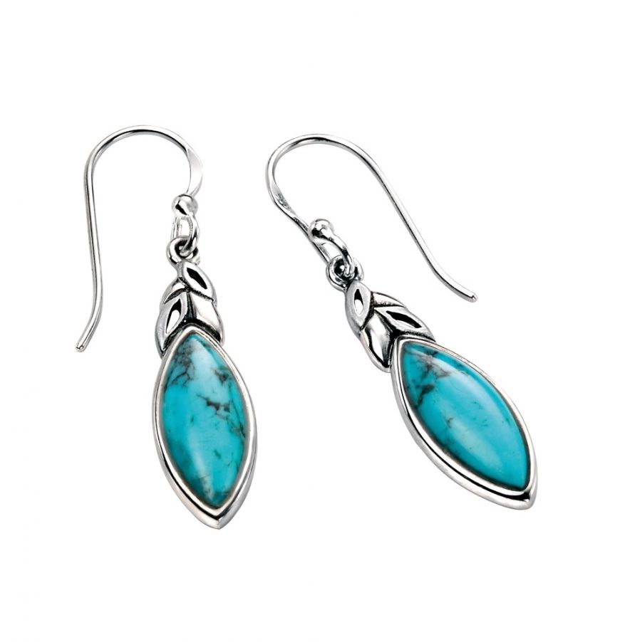 Silver Turquoise Leaf Drop Earrings - John Ross Jewellers