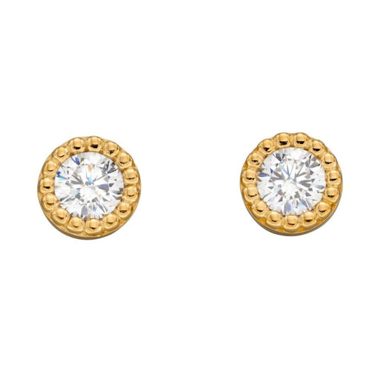 Sunshine Millgrain CZ Solitaire Stud Earrings - John Ross Jewellers