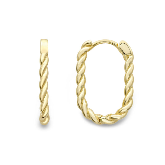 9ct Gold Rectangular Twist Hoop Earrings - John Ross Jewellers