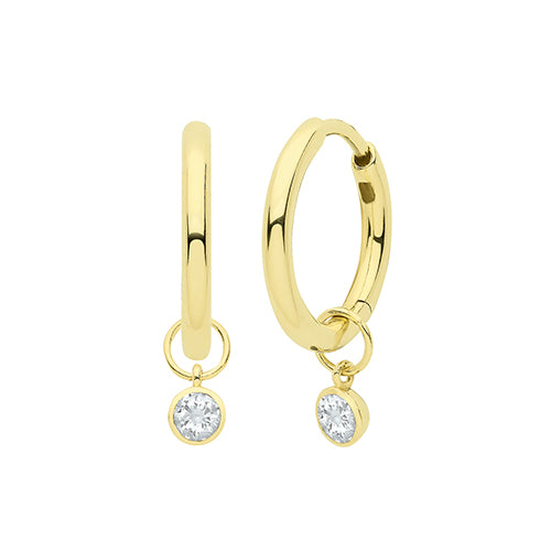 9ct Gold Single Stone Earring Charm | White CZ - John Ross Jewellers