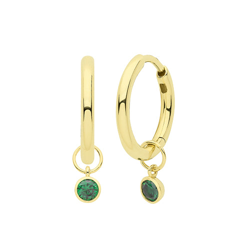 9ct Gold Single Stone Earring Charm | Emerald Green CZ - John Ross Jewellers