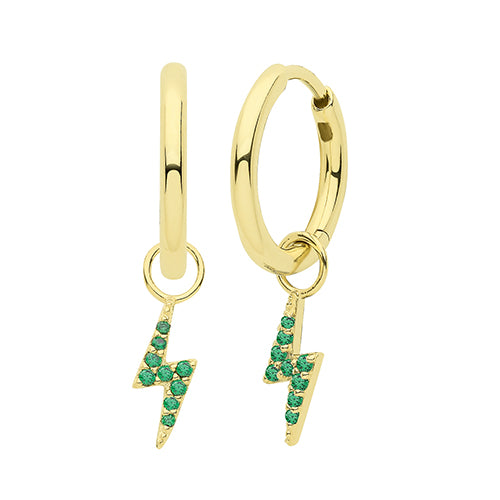9ct Gold Lightning Bolt Earring Charm | Emerald Green CZ - John Ross Jewellers